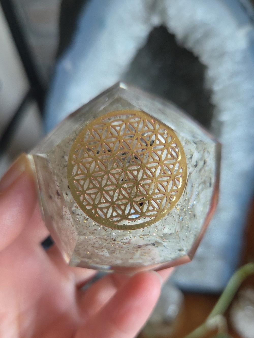 Gold Flower of Life Resin - Moonstone Orgonite